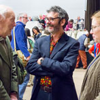 Oxford Ceramics Fair 2015, Doug and Hannah Fitch chatting to Don Jones who used to work at Winchcombe with Ray Finch